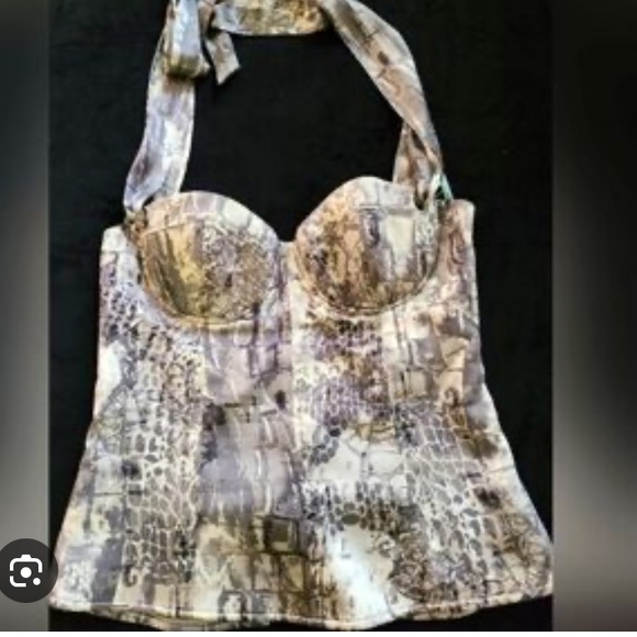 Marciano Guess Silk Python Print Lace-Up Corset Top XS - Picture 2 of 3